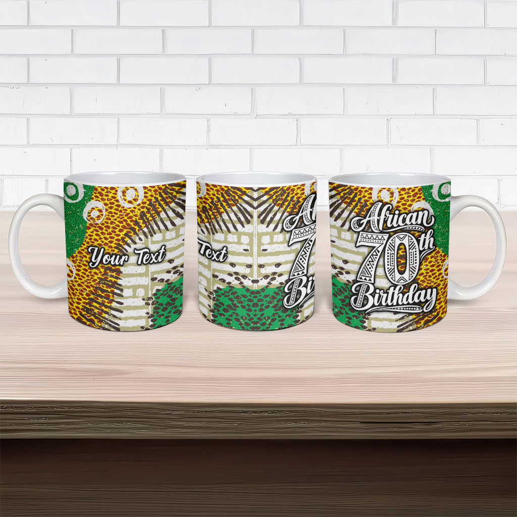 Personalized African 70th Birthday Ceramic Mug Tribal Animal Print Heritage Pattern