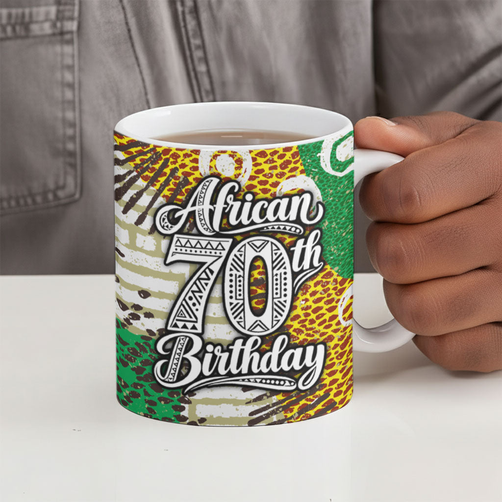 Personalized African 70th Birthday Ceramic Mug Tribal Animal Print Heritage Pattern