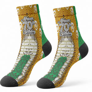 Personalized African 70th Birthday Crew Socks Tribal Animal Print Heritage Pattern