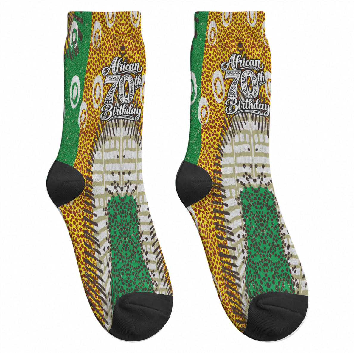 Personalized African 70th Birthday Crew Socks Tribal Animal Print Heritage Pattern