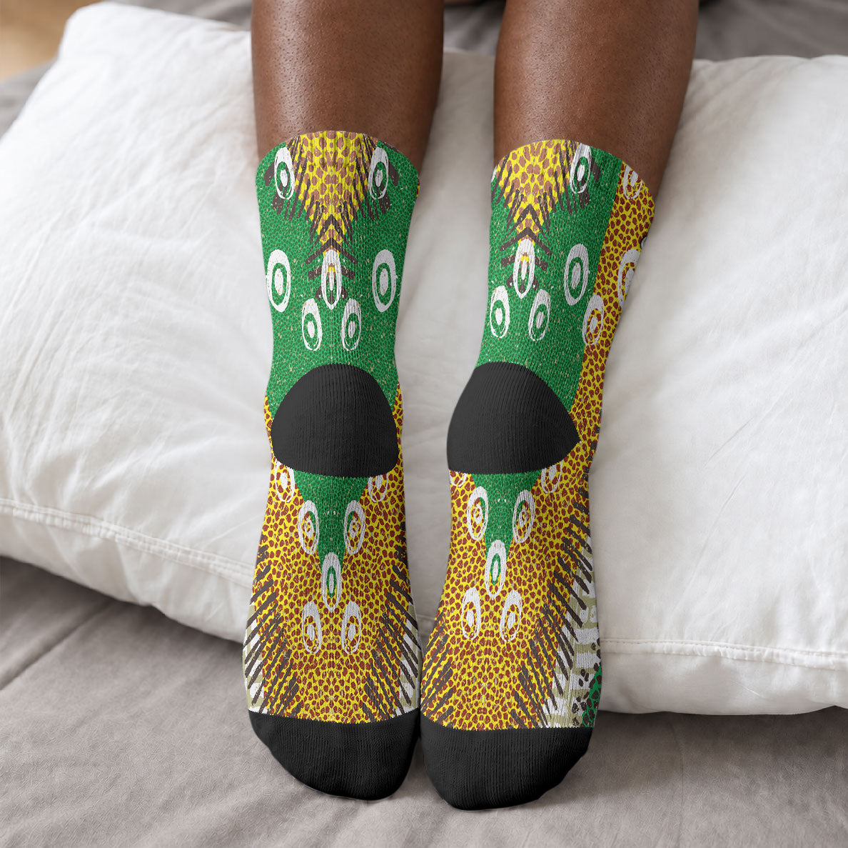 Personalized African 70th Birthday Crew Socks Tribal Animal Print Heritage Pattern