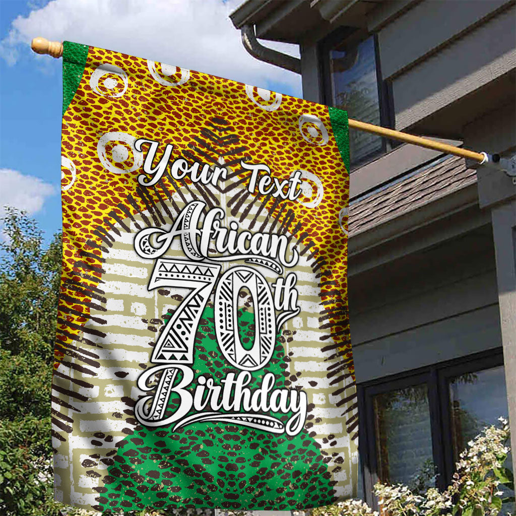 Personalized African 70th Birthday Garden Flag Tribal Animal Print Heritage Pattern