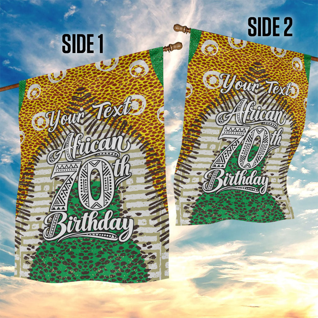 Personalized African 70th Birthday Garden Flag Tribal Animal Print Heritage Pattern