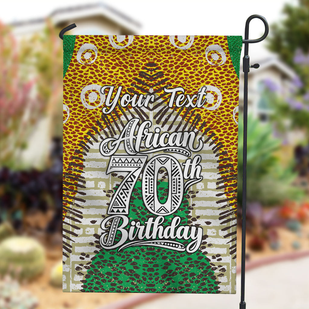 Personalized African 70th Birthday Garden Flag Tribal Animal Print Heritage Pattern