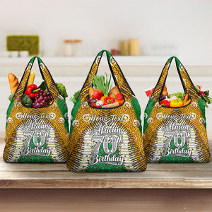 Personalized African 70th Birthday Grocery Bag Tribal Animal Print Heritage Pattern
