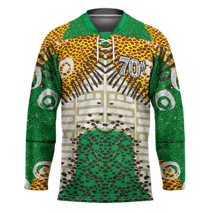 Personalized African 70th Birthday Hockey Jersey Tribal Animal Print Heritage Pattern