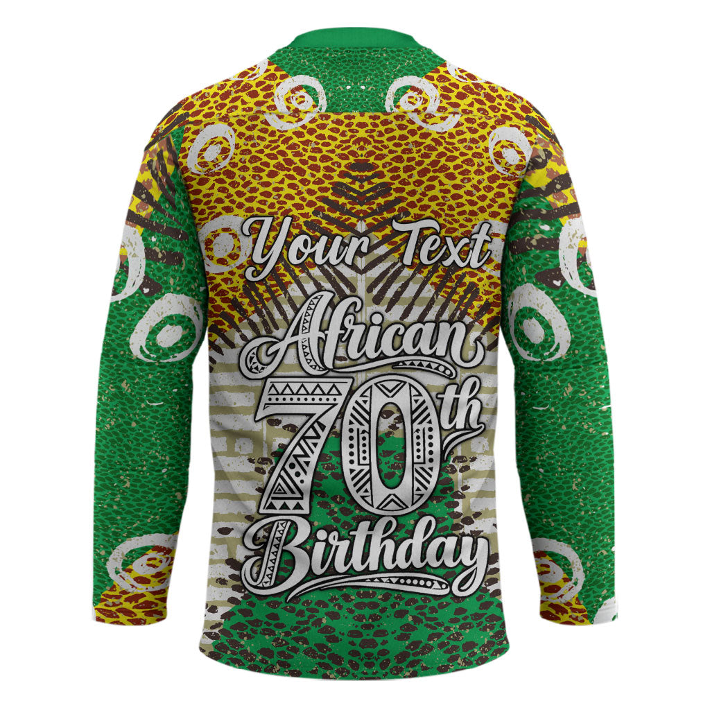 Personalized African 70th Birthday Hockey Jersey Tribal Animal Print Heritage Pattern