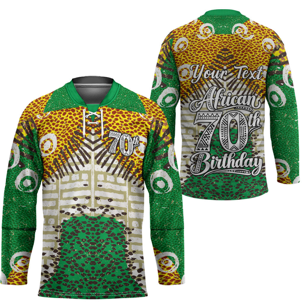 Personalized African 70th Birthday Hockey Jersey Tribal Animal Print Heritage Pattern