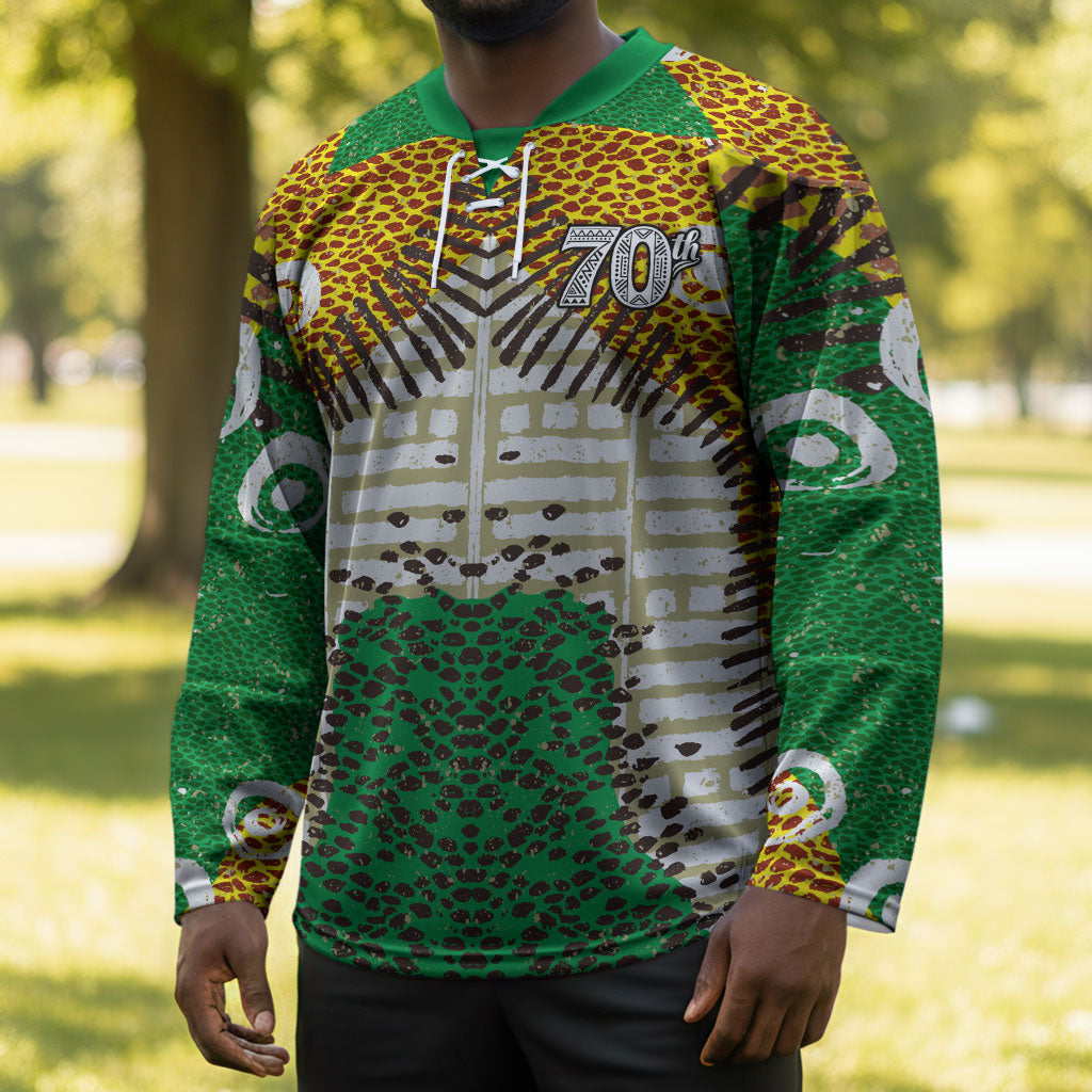 Personalized African 70th Birthday Hockey Jersey Tribal Animal Print Heritage Pattern