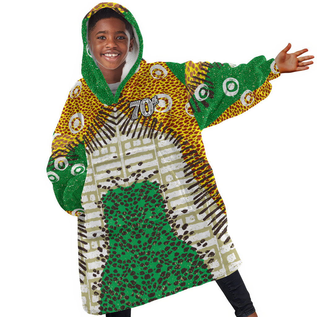 Personalized African 70th Birthday Kid Wearable Blanket Hoodie Tribal Animal Print Heritage Pattern