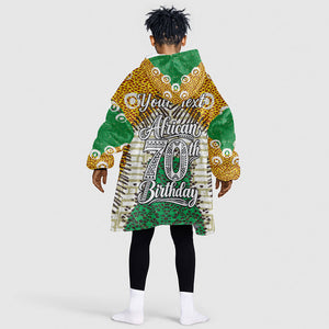 Personalized African 70th Birthday Kid Wearable Blanket Hoodie Tribal Animal Print Heritage Pattern