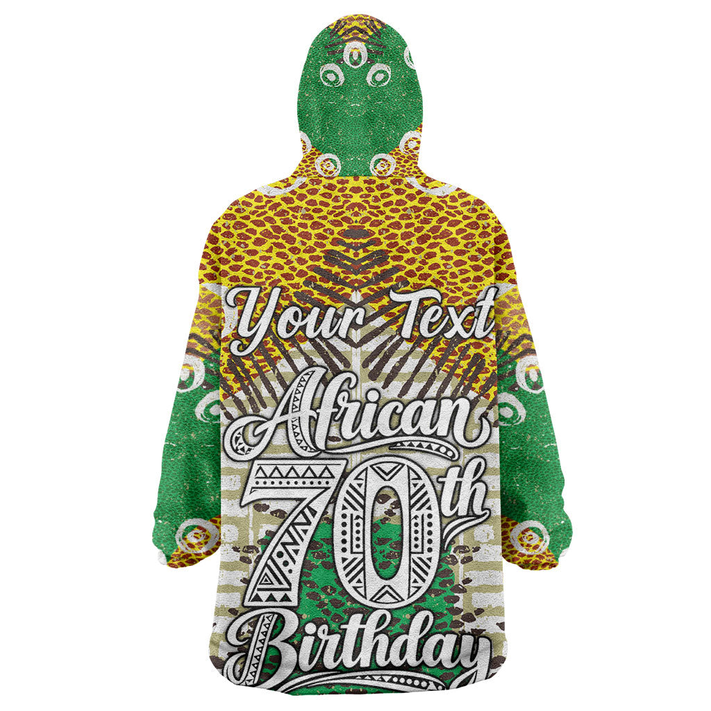 Personalized African 70th Birthday Kid Wearable Blanket Hoodie Tribal Animal Print Heritage Pattern