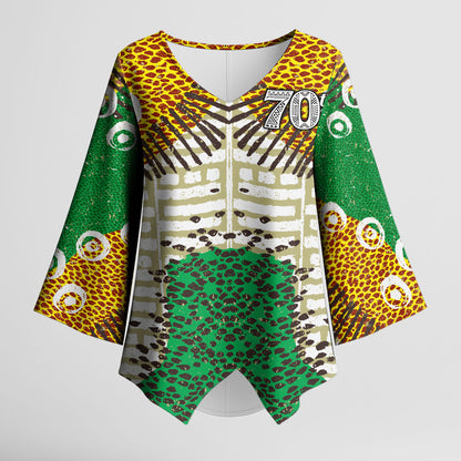 Personalized African 70th Birthday Kimono Sleeve Blouse Tribal Animal Print Heritage Pattern