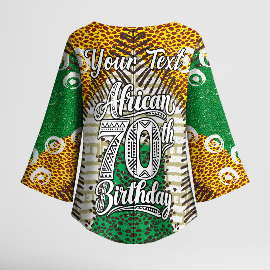 Personalized African 70th Birthday Kimono Sleeve Blouse Tribal Animal Print Heritage Pattern