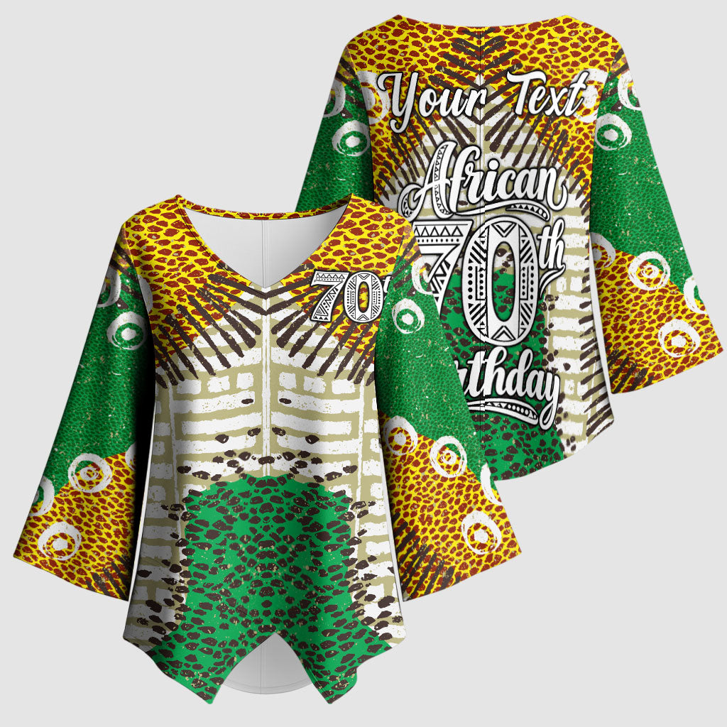 Personalized African 70th Birthday Kimono Sleeve Blouse Tribal Animal Print Heritage Pattern