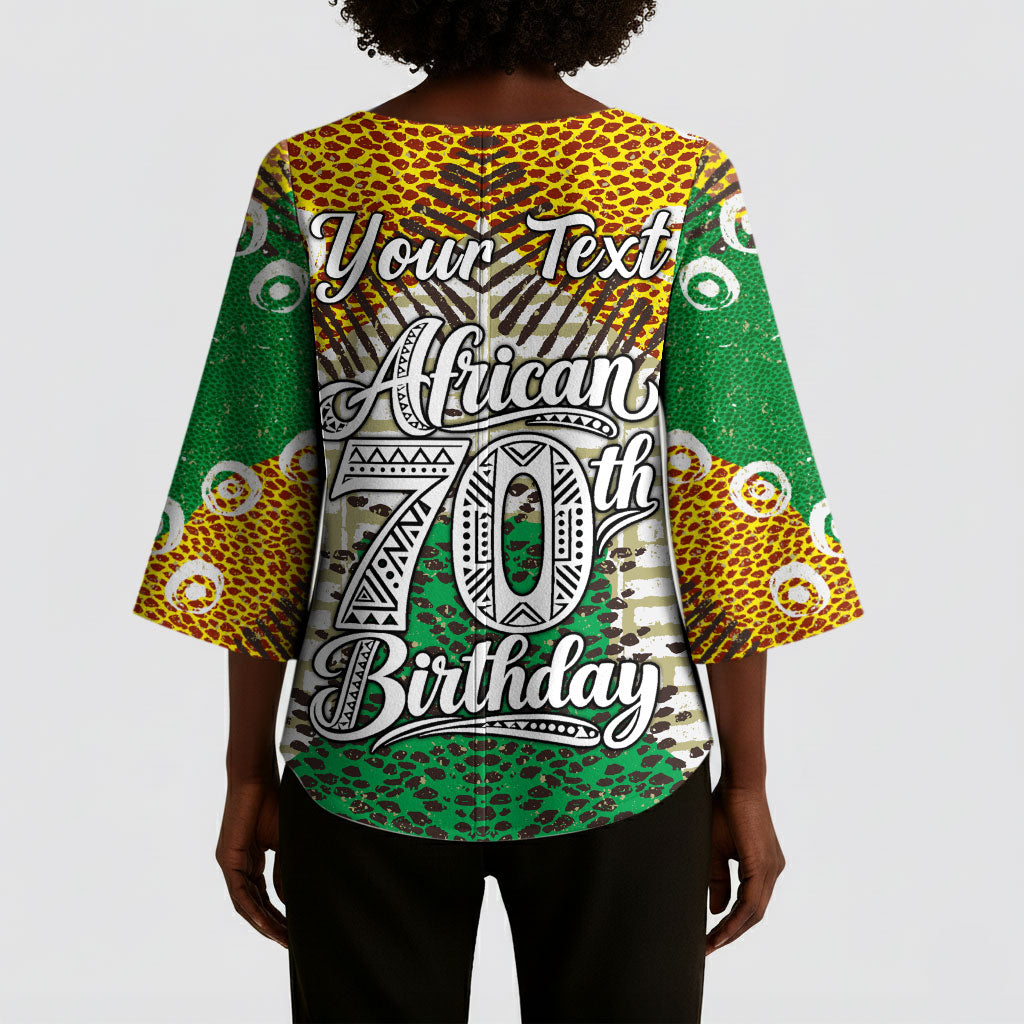 Personalized African 70th Birthday Kimono Sleeve Blouse Tribal Animal Print Heritage Pattern