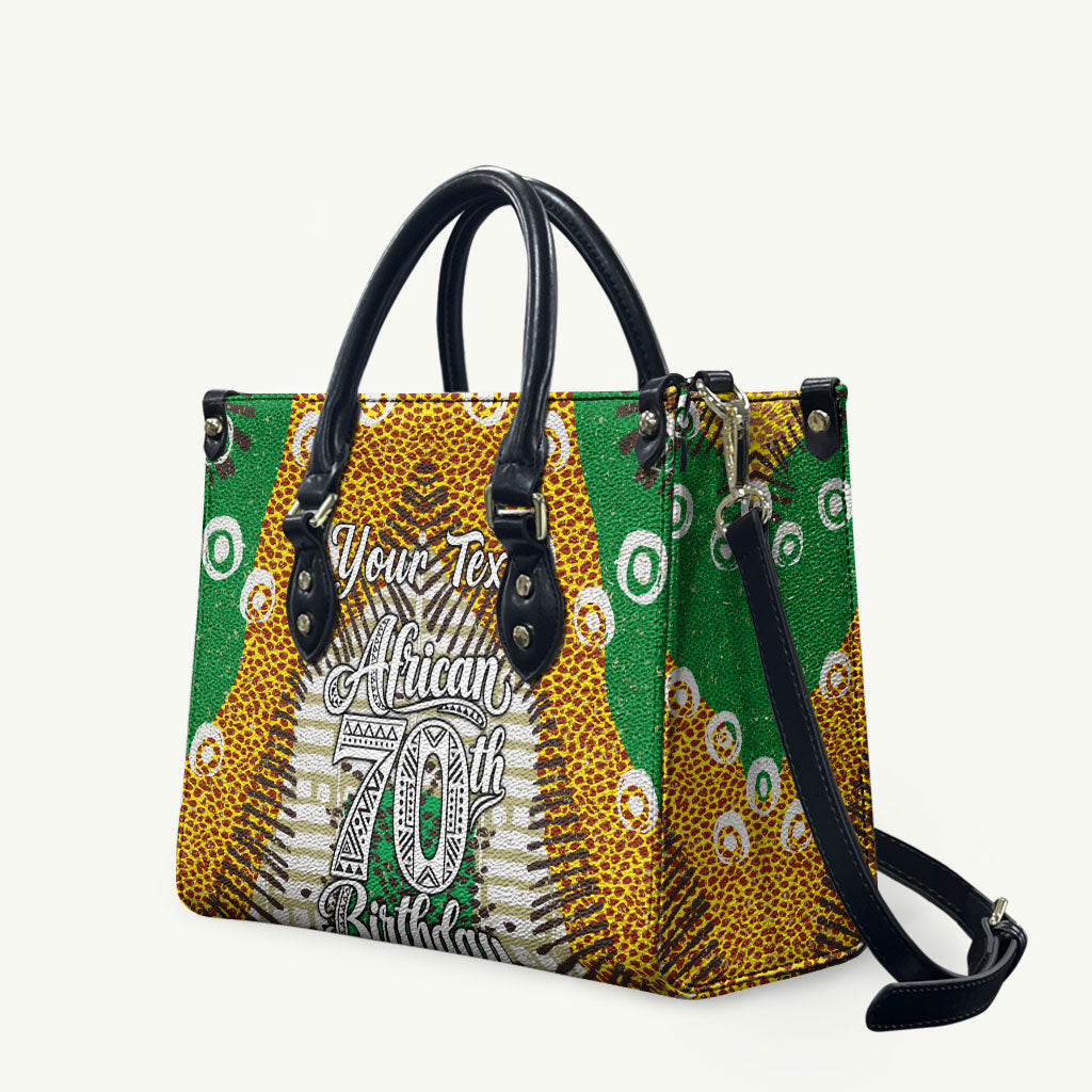 Personalized African 70th Birthday Leather Bag Tribal Animal Print Heritage Pattern