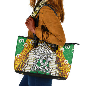 Personalized African 70th Birthday Leather Tote Bag Tribal Animal Print Heritage Pattern