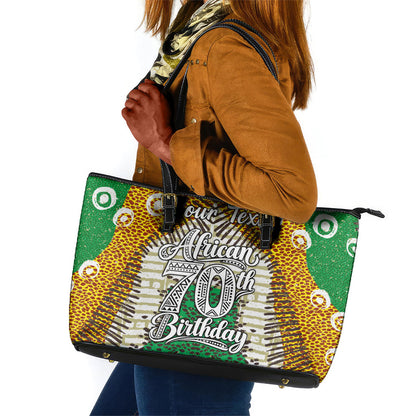 Personalized African 70th Birthday Leather Tote Bag Tribal Animal Print Heritage Pattern