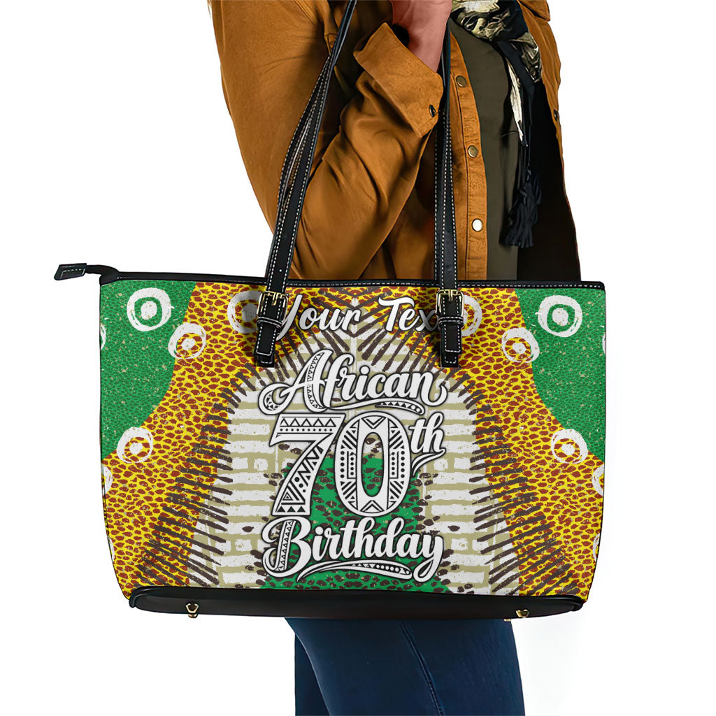 Personalized African 70th Birthday Leather Tote Bag Tribal Animal Print Heritage Pattern