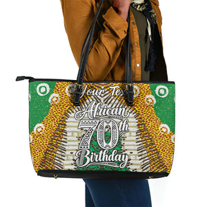 Personalized African 70th Birthday Leather Tote Bag Tribal Animal Print Heritage Pattern