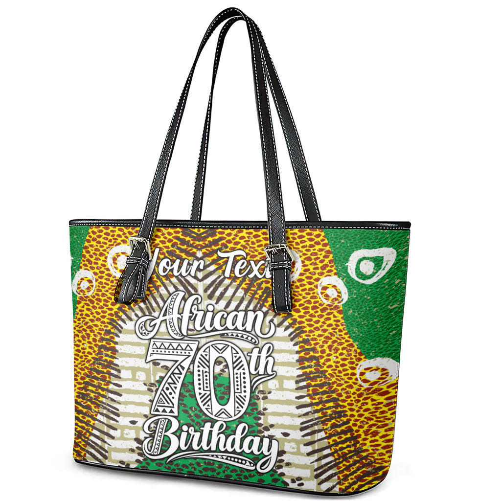 Personalized African 70th Birthday Leather Tote Bag Tribal Animal Print Heritage Pattern