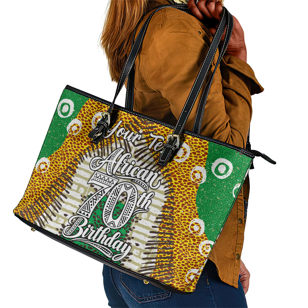 Personalized African 70th Birthday Leather Tote Bag Tribal Animal Print Heritage Pattern