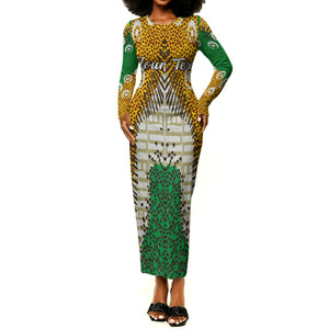 Personalized African 70th Birthday Long Sleeve Bodycon Dress Tribal Animal Print Heritage Pattern
