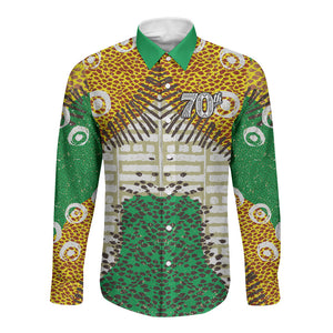 Personalized African 70th Birthday Long Sleeve Button Shirt Tribal Animal Print Heritage Pattern