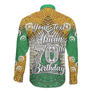 Personalized African 70th Birthday Long Sleeve Button Shirt Tribal Animal Print Heritage Pattern