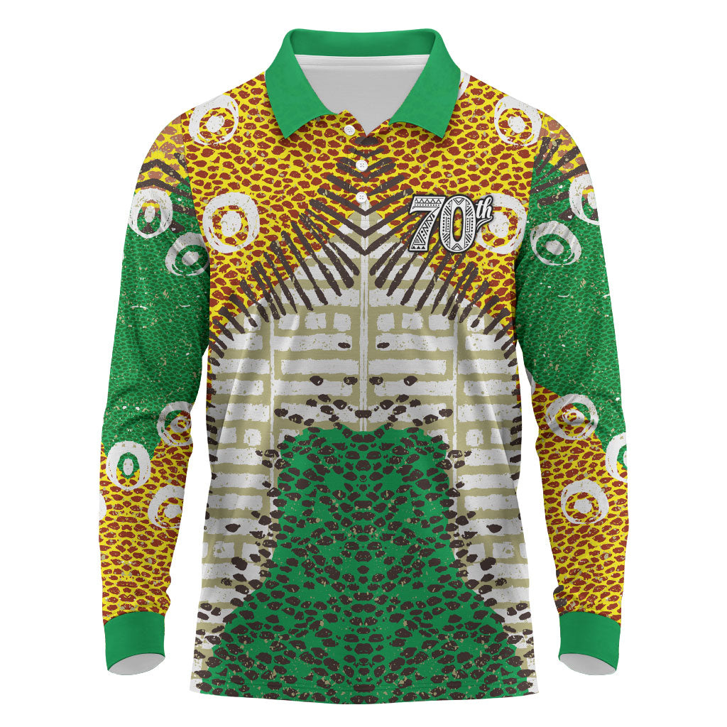 Personalized African 70th Birthday Long Sleeve Polo Shirt Tribal Animal Print Heritage Pattern
