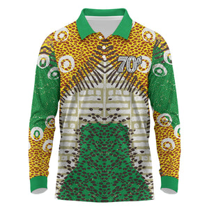 Personalized African 70th Birthday Long Sleeve Polo Shirt Tribal Animal Print Heritage Pattern