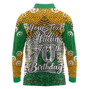 Personalized African 70th Birthday Long Sleeve Polo Shirt Tribal Animal Print Heritage Pattern