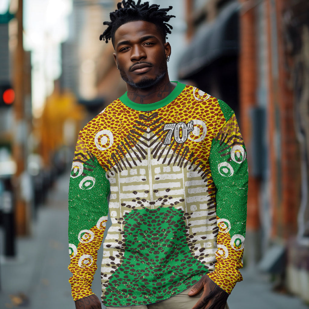 Personalized African 70th Birthday Long Sleeve Shirt Tribal Animal Print Heritage Pattern
