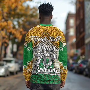 Personalized African 70th Birthday Long Sleeve Shirt Tribal Animal Print Heritage Pattern