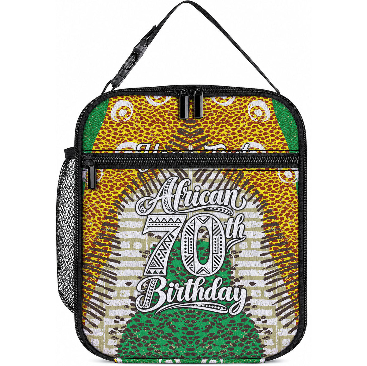 Personalized African 70th Birthday Lunch Bag Tribal Animal Print Heritage Pattern