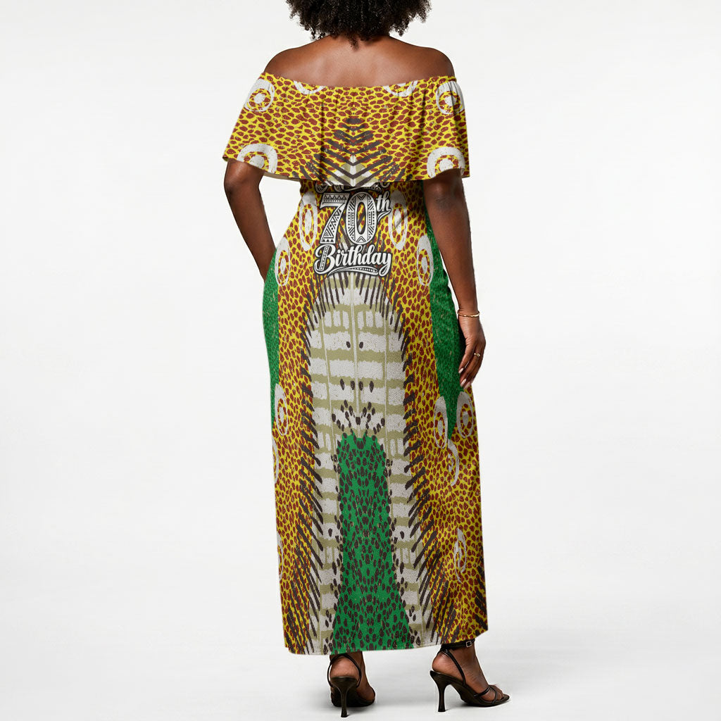 Personalized African 70th Birthday Off Shoulder Maxi Dress Tribal Animal Print Heritage Pattern
