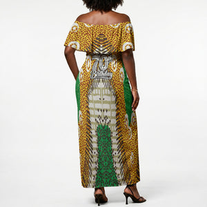 Personalized African 70th Birthday Off Shoulder Maxi Dress Tribal Animal Print Heritage Pattern