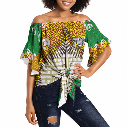 Personalized African 70th Birthday Off Shoulder Wrap Waist Top Tribal Animal Print Heritage Pattern