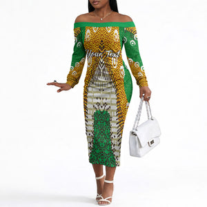 Personalized African 70th Birthday Off The Shoulder Long Sleeve Dress Tribal Animal Print Heritage Pattern