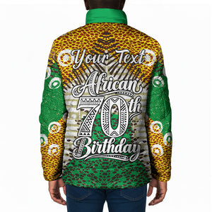 Personalized African 70th Birthday Padded Jacket Tribal Animal Print Heritage Pattern