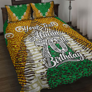 Personalized African 70th Birthday Quilt Bed Set Tribal Animal Print Heritage Pattern
