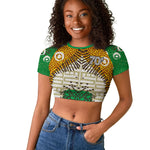 Personalized African 70th Birthday Raglan Cropped T shirt Tribal Animal Print Heritage Pattern