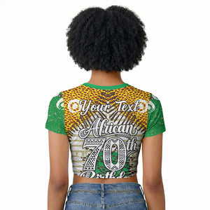 Personalized African 70th Birthday Raglan Cropped T shirt Tribal Animal Print Heritage Pattern