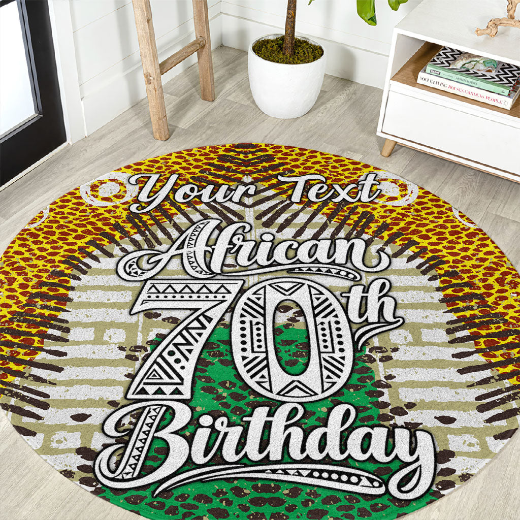 Personalized African 70th Birthday Round Carpet Tribal Animal Print Heritage Pattern