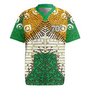 Personalized African 70th Birthday Rugby Jersey Tribal Animal Print Heritage Pattern