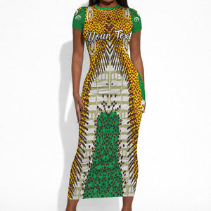 Personalized African 70th Birthday Short Sleeve Bodycon Dress Tribal Animal Print Heritage Pattern