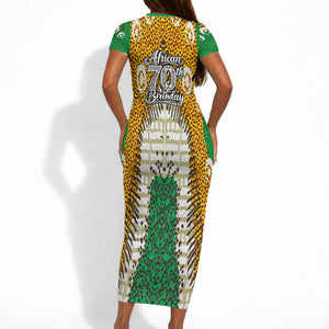 Personalized African 70th Birthday Short Sleeve Bodycon Dress Tribal Animal Print Heritage Pattern