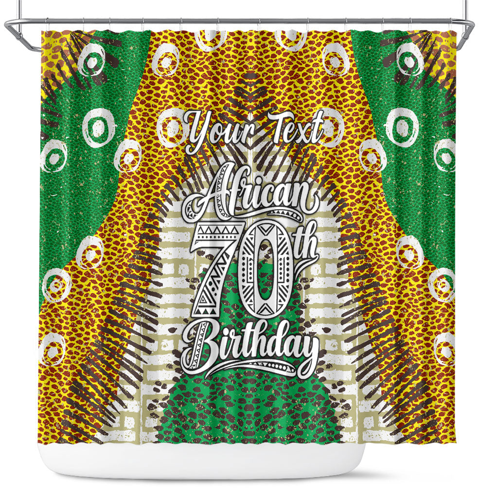 Personalized African 70th Birthday Shower Curtain Tribal Animal Print Heritage Pattern