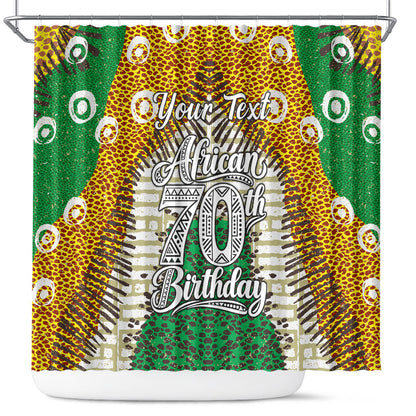 Personalized African 70th Birthday Shower Curtain Tribal Animal Print Heritage Pattern